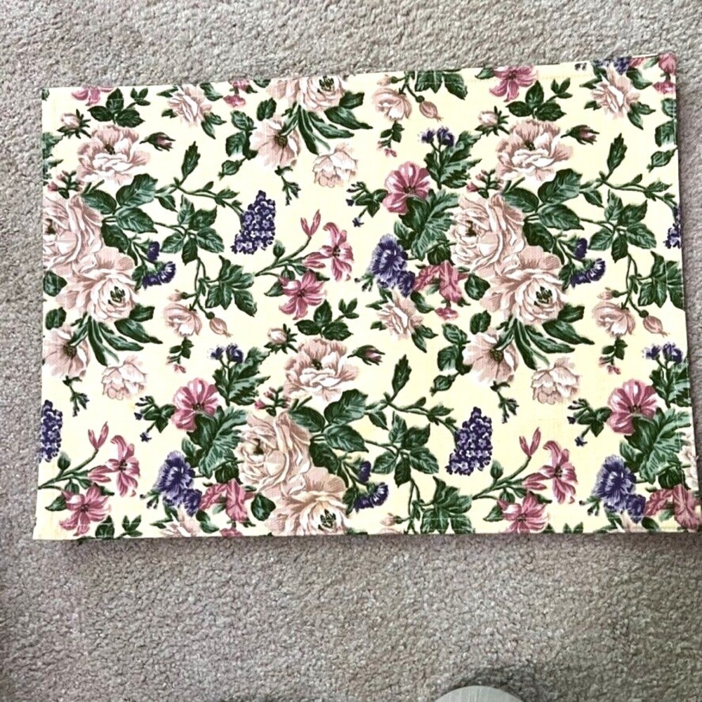 VTG Liz Clairborne 100% Cotton Washable 5 Pcs ROSE Floral Print Table Mat - NEW